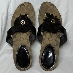 Coach Suki Fringe Dark Brown Flower Gem Open Toe Sandals Size 10